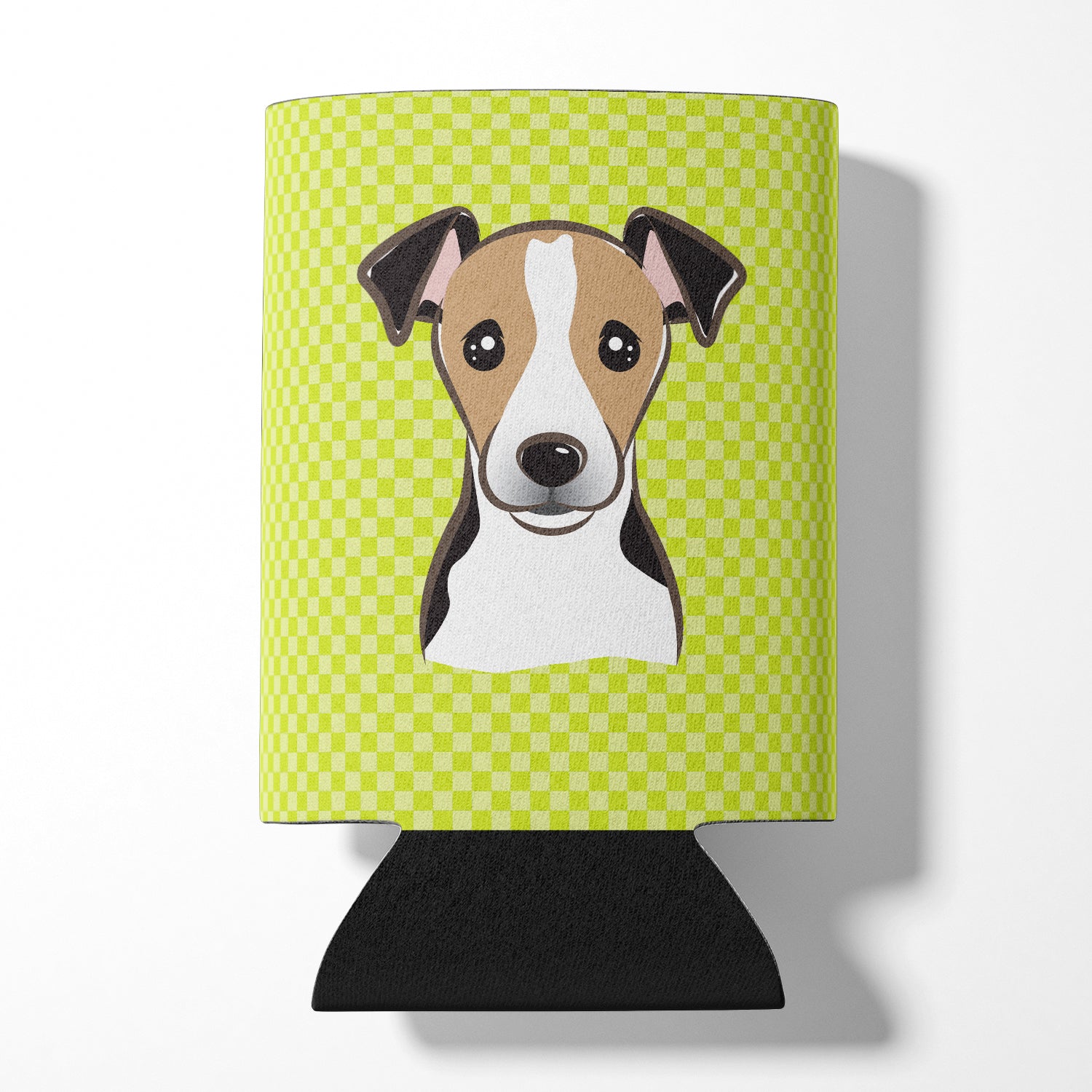 Checkerboard Lime Green Jack Russell Terrier Can or Bottle Hugger BB1323CC.