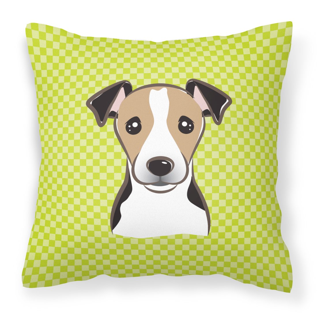Checkerboard Lime Green Jack Russell Terrier Canvas Fabric Decorative Pillow by Caroline's Treasures