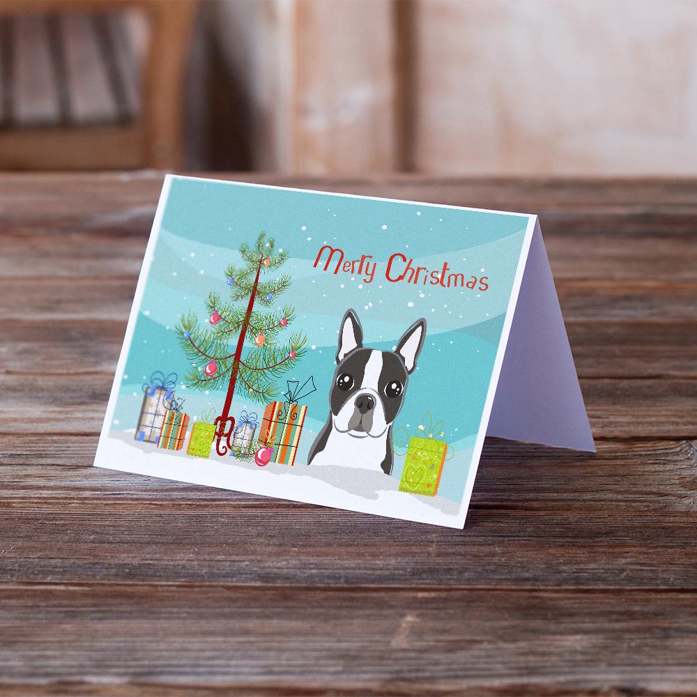 Buy this Christmas Tree and Boston Terrier Greeting Cards and Envelopes Pack of 8