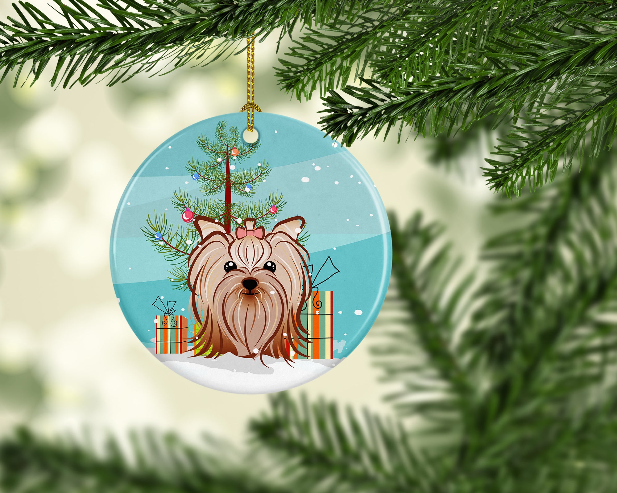 Christmas Tree and Yorkie Yorkishire Terrier Ceramic Ornament BB1576CO1 - the-store.com