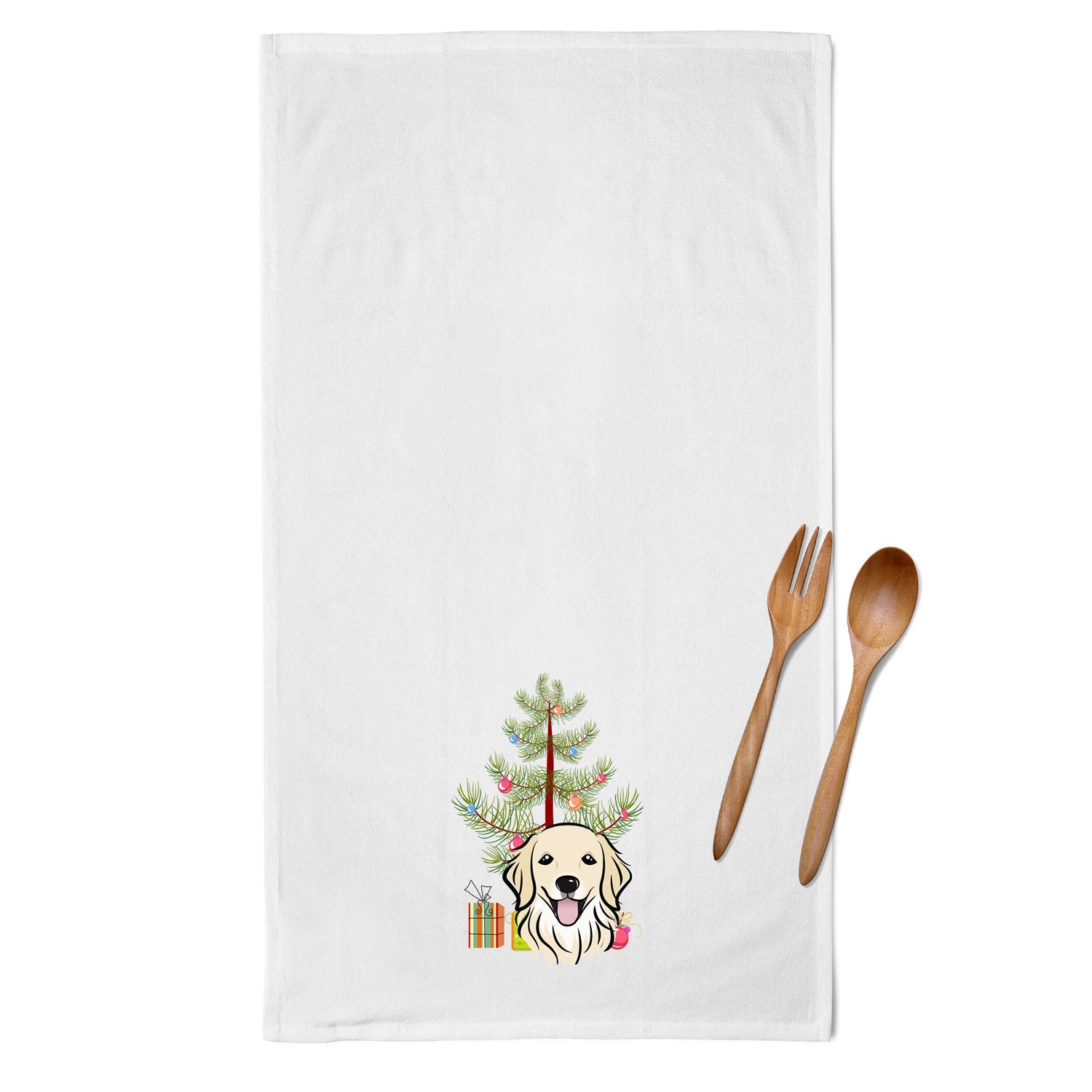 Christmas Tree and Golden Retriever White Kitchen Towel Set of 2 BB1577WTKT by Caroline's Treasures