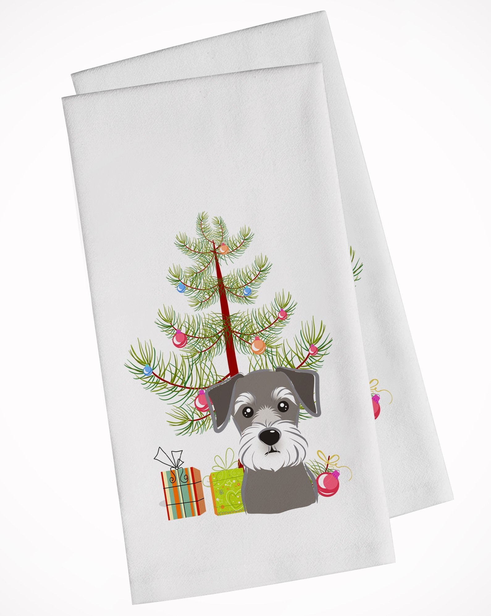 Christmas Tree and Schnauzer White Kitchen Towel Set of 2 BB1578WTKT by Caroline's Treasures