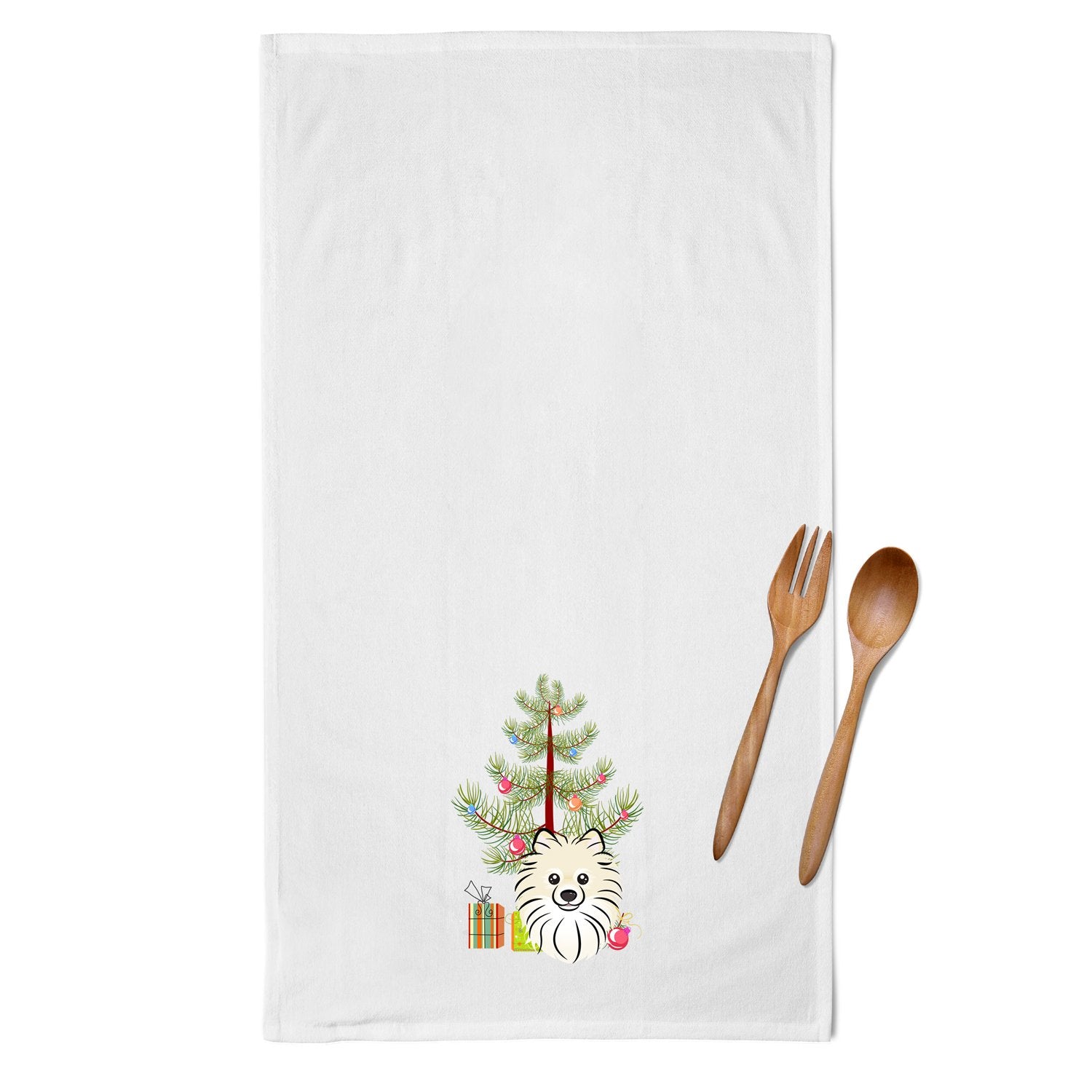 Christmas Tree and Pomeranian White Kitchen Towel Set of 2 BB1579WTKT by Caroline's Treasures