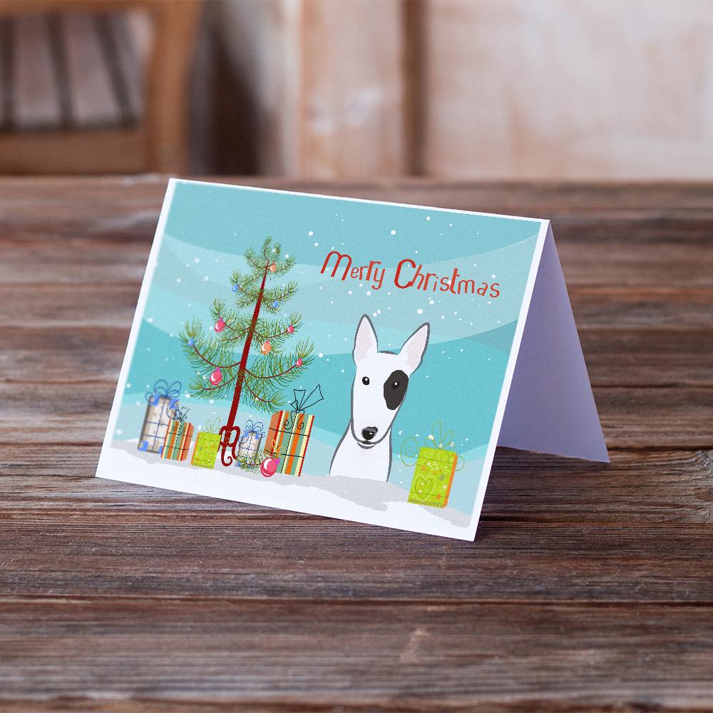 Buy this Christmas Tree and Bull Terrier Greeting Cards and Envelopes Pack of 8