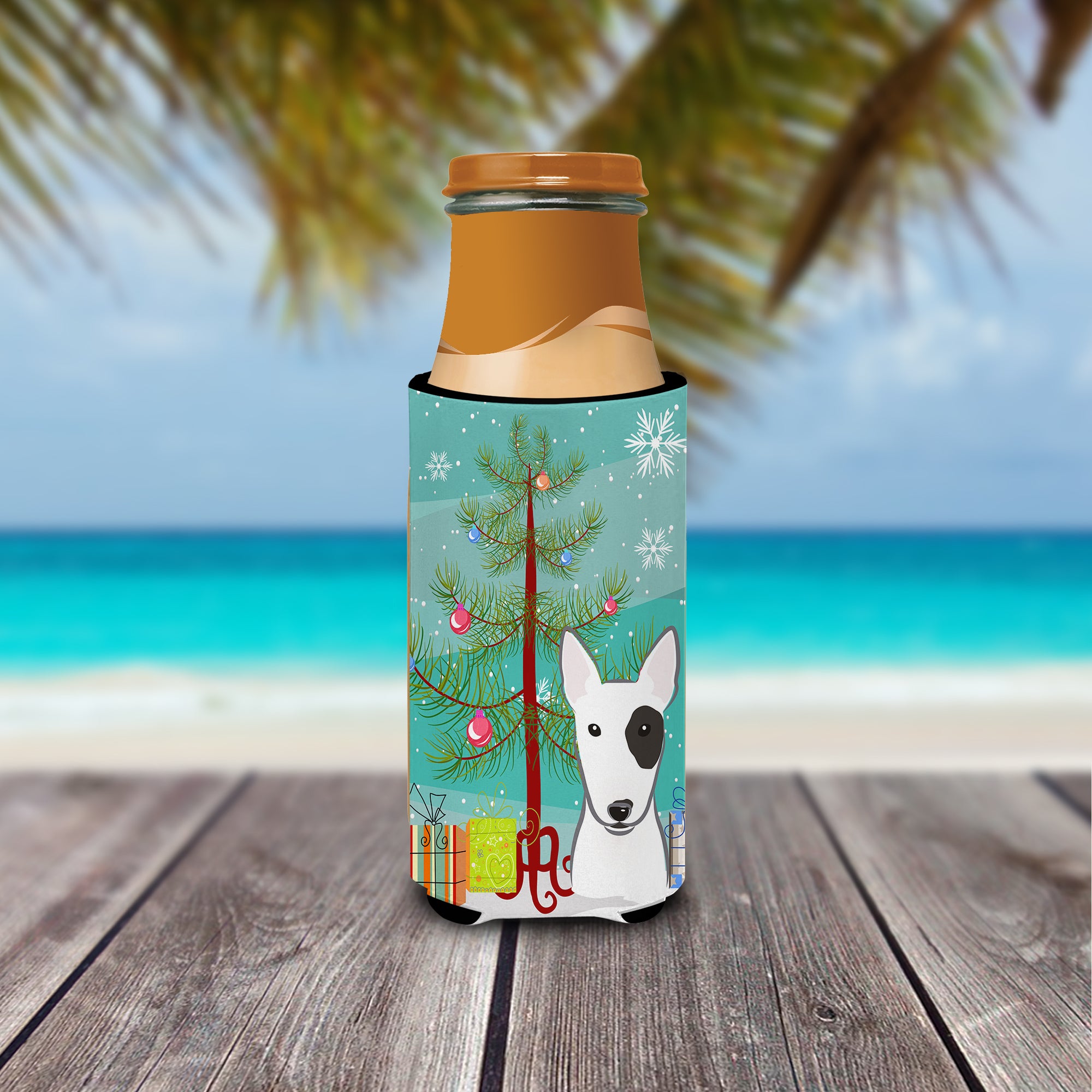 Christmas Tree and Bull Terrier Ultra Beverage Insulators for slim cans BB1581MUK  the-store.com.