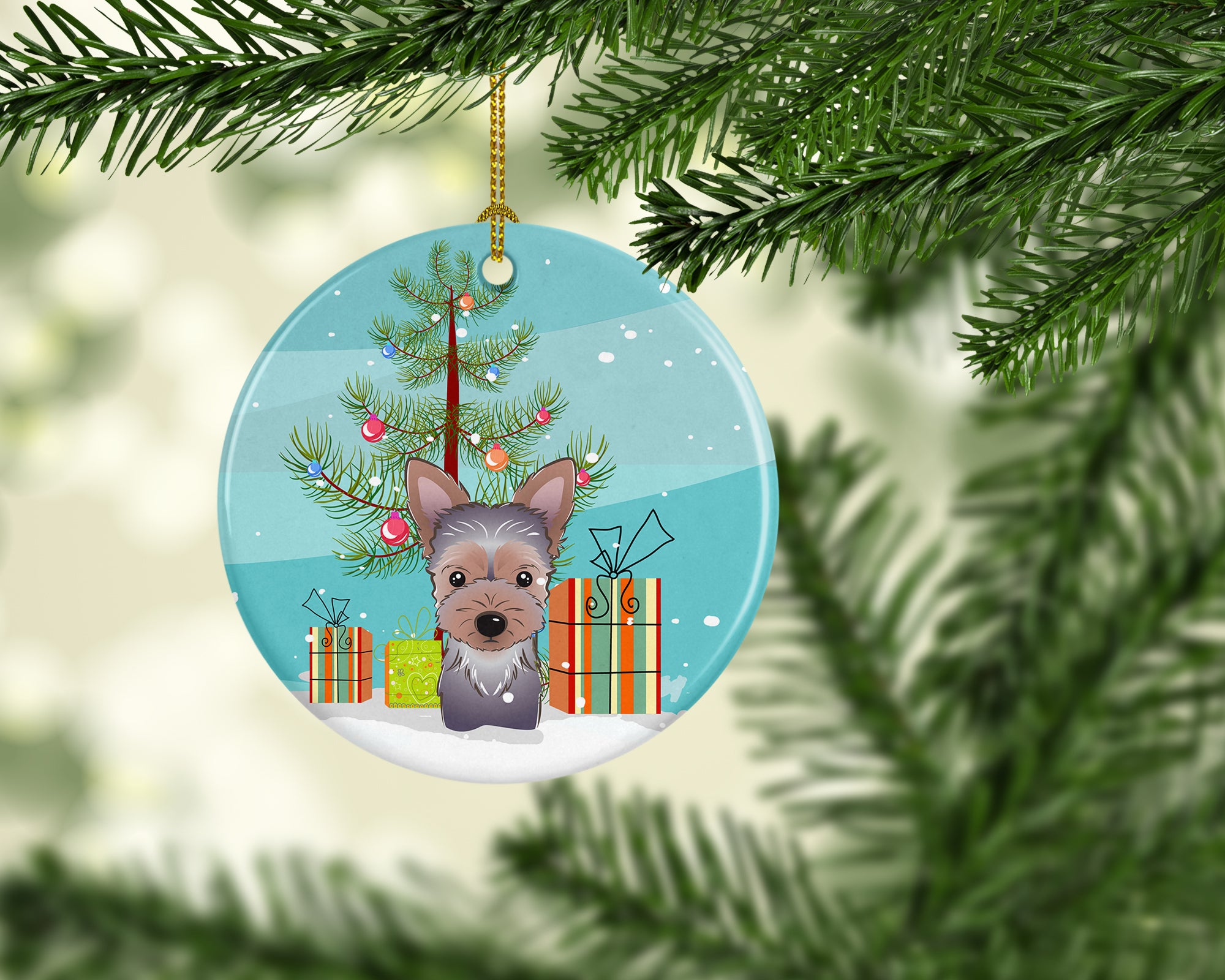 Christmas Tree and Yorkie Puppy Ceramic Ornament BB1604CO1 - the-store.com