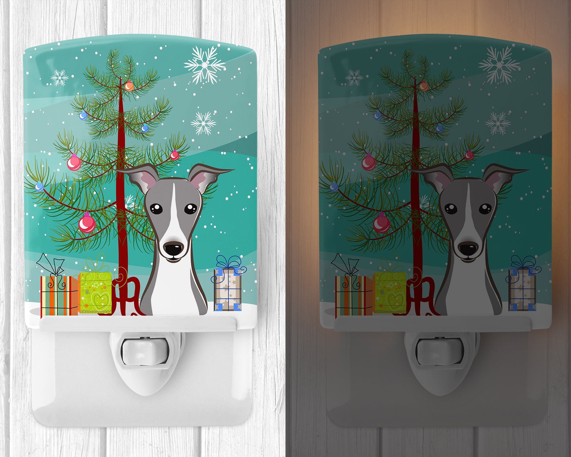 Christmas Tree and Italian Greyhound Ceramic Night Light BB1608CNL - the-store.com