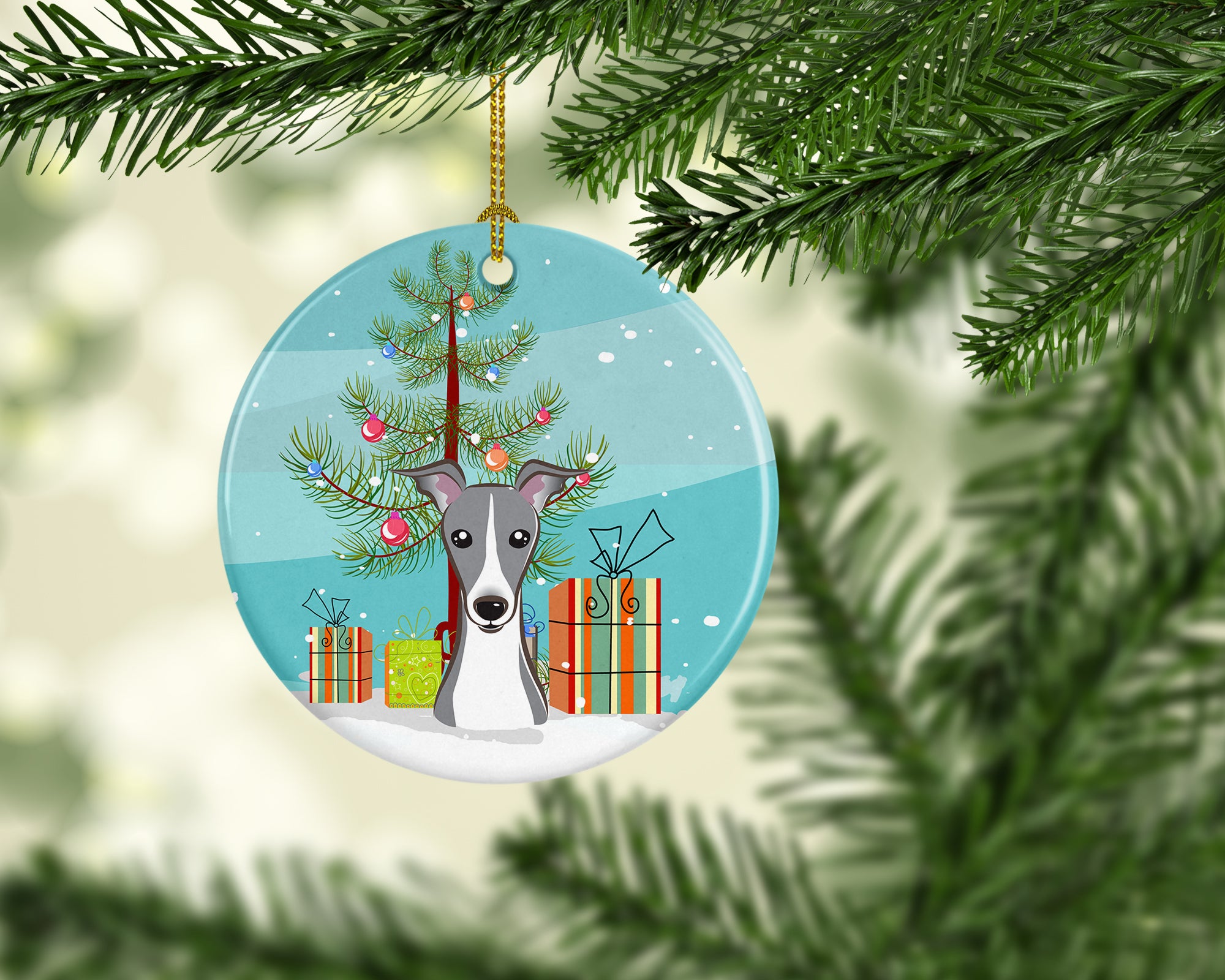Christmas Tree and Italian Greyhound Ceramic Ornament BB1608CO1 - the-store.com