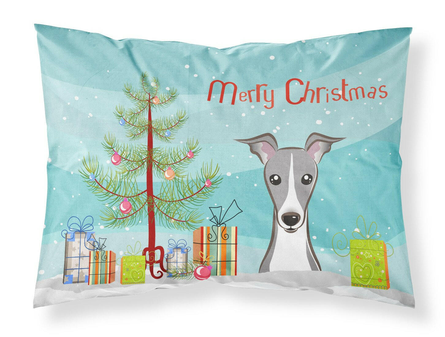 Christmas Tree and Italian Greyhound Fabric Standard Pillowcase BB1608PILLOWCASE by Caroline's Treasures