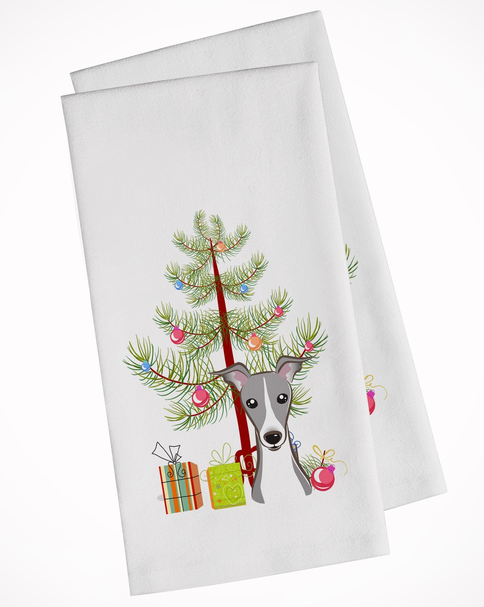 Christmas Tree and Italian Greyhound White Kitchen Towel Set of 2 BB1608WTKT by Caroline's Treasures