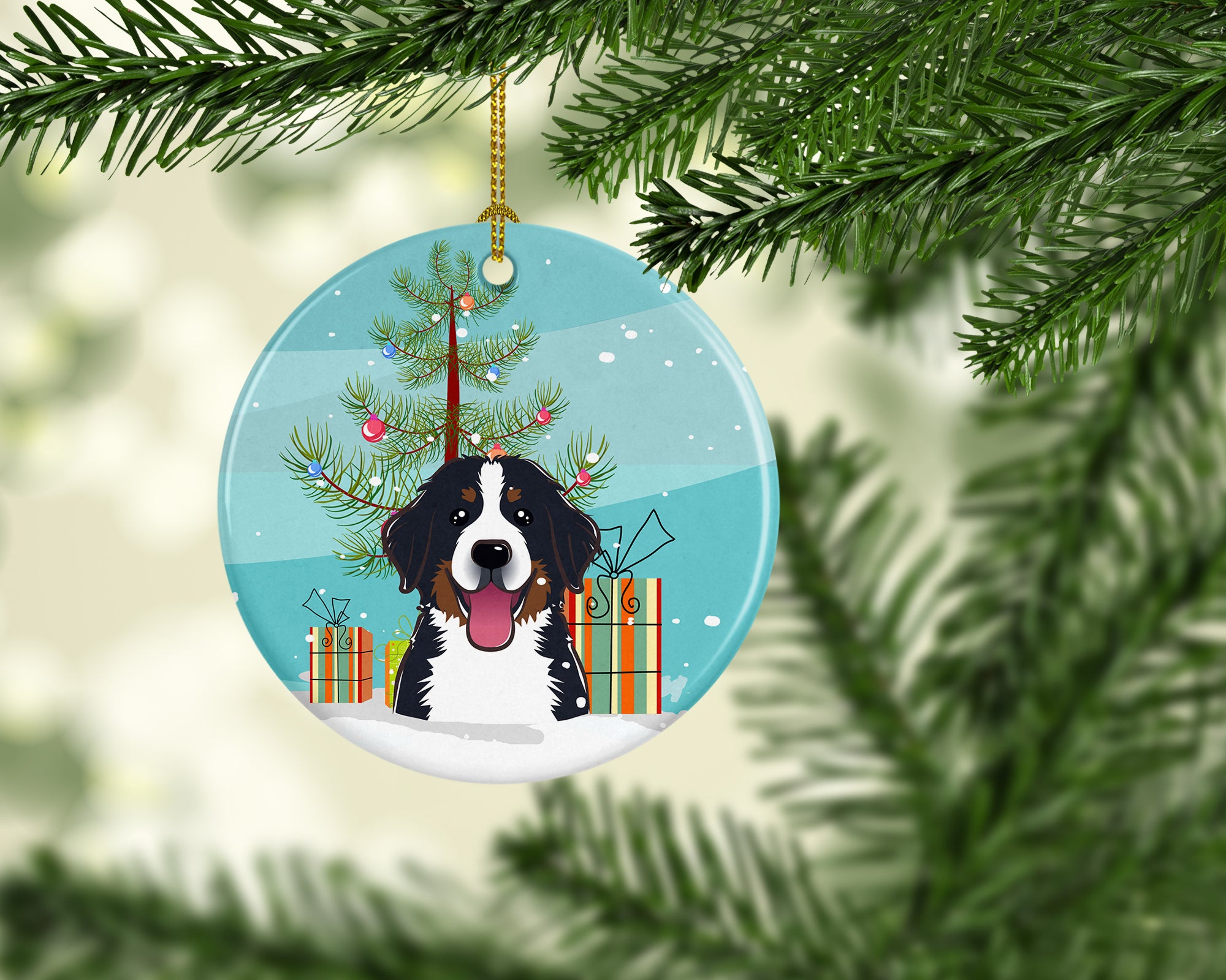 Christmas Tree and Bernese Mountain Dog Ceramic Ornament BB1609CO1 - the-store.com
