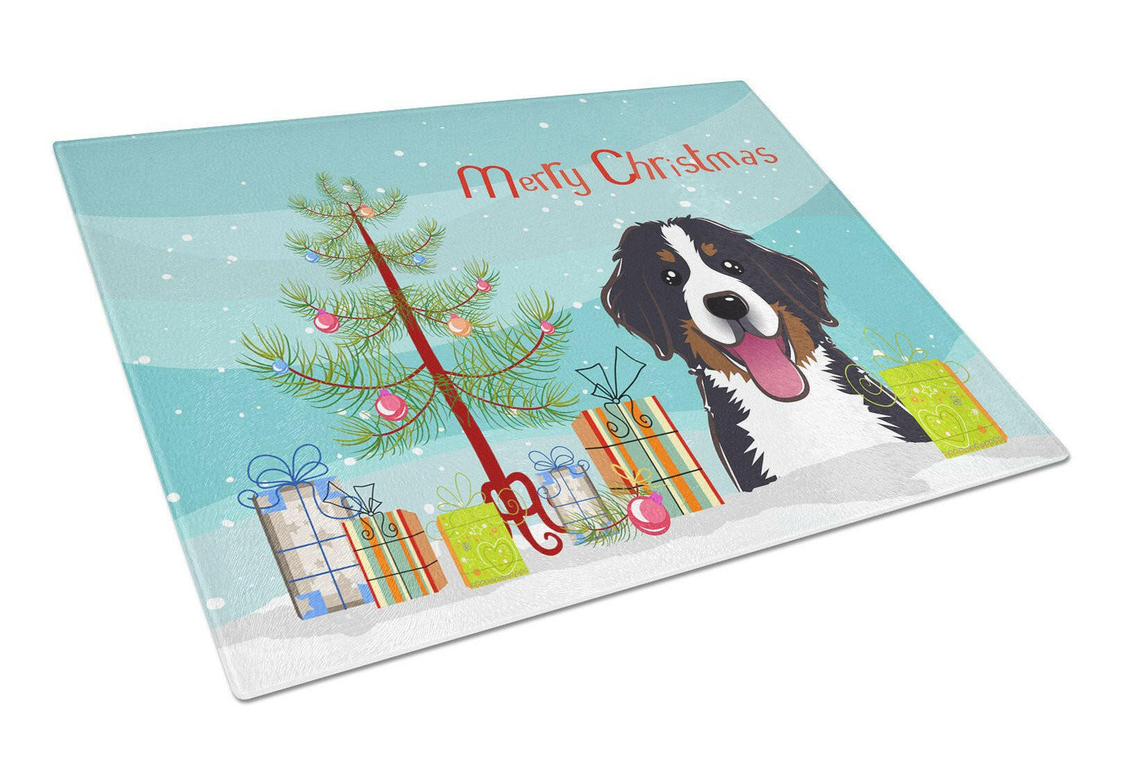 Christmas Tree and Bernese Mountain Dog Glass Cutting Board Large BB1609LCB by Caroline's Treasures