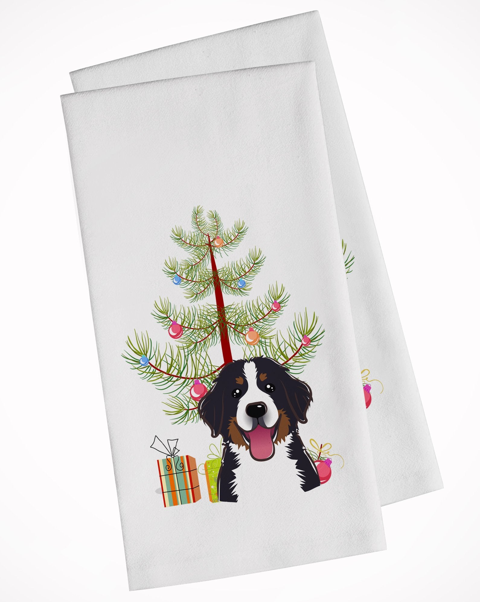 Christmas Tree and Bernese Mountain Dog White Kitchen Towel Set of 2 BB1609WTKT by Caroline's Treasures