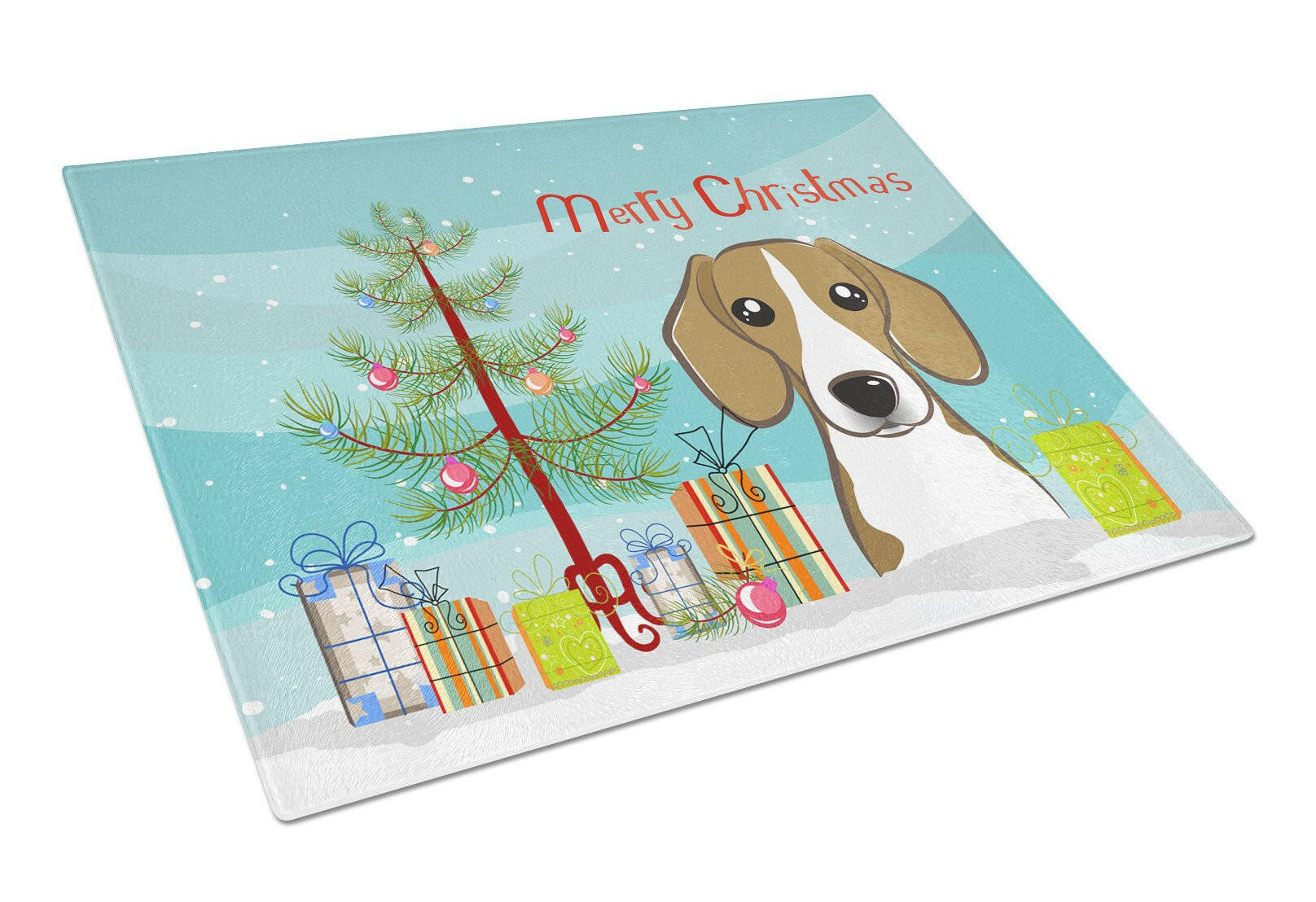 Christmas Tree and Beagle Glass Cutting Board Large BB1611LCB by Caroline's Treasures