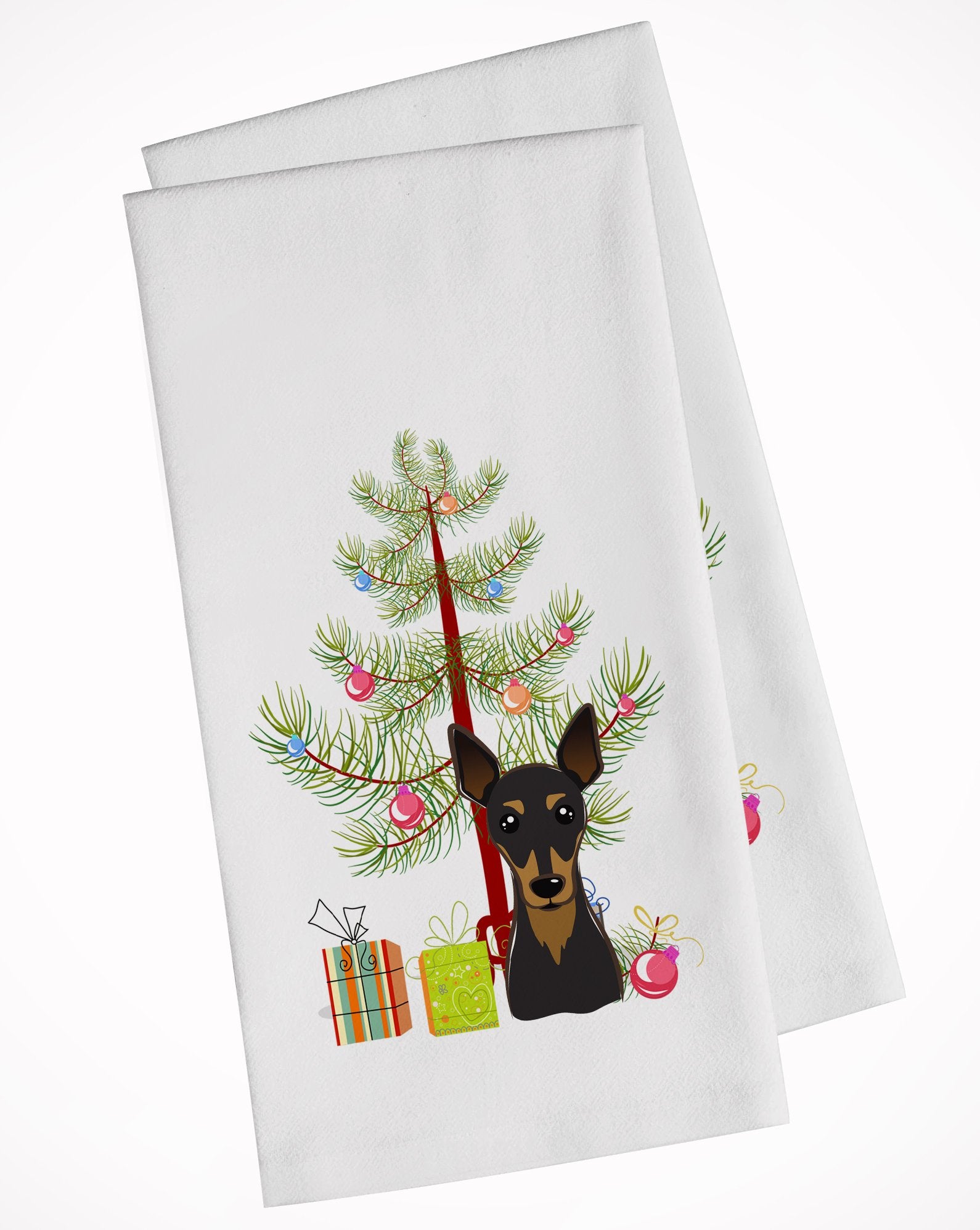 Christmas Tree and Min Pin White Kitchen Towel Set of 2 BB1612WTKT by Caroline's Treasures