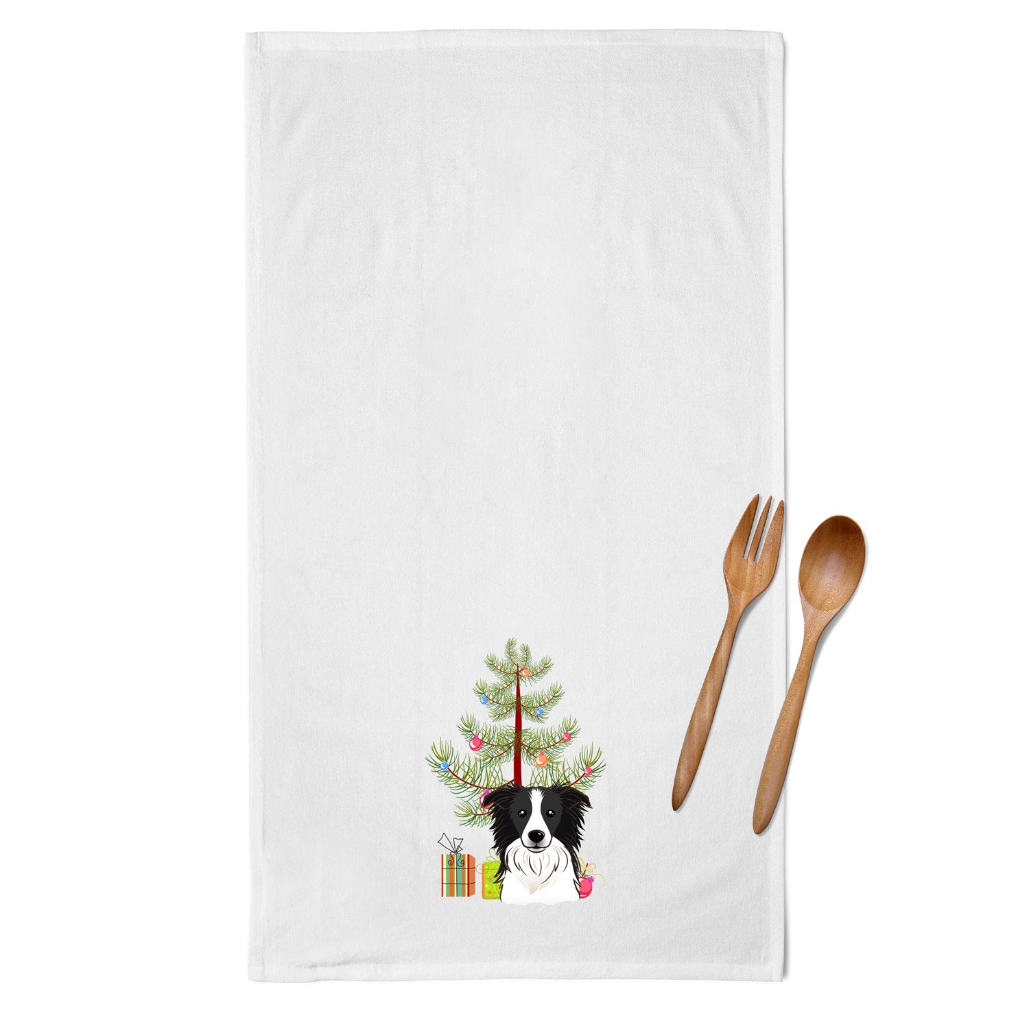 Christmas Tree and Border Collie White Kitchen Towel Set of 2 BB1613WTKT by Caroline's Treasures