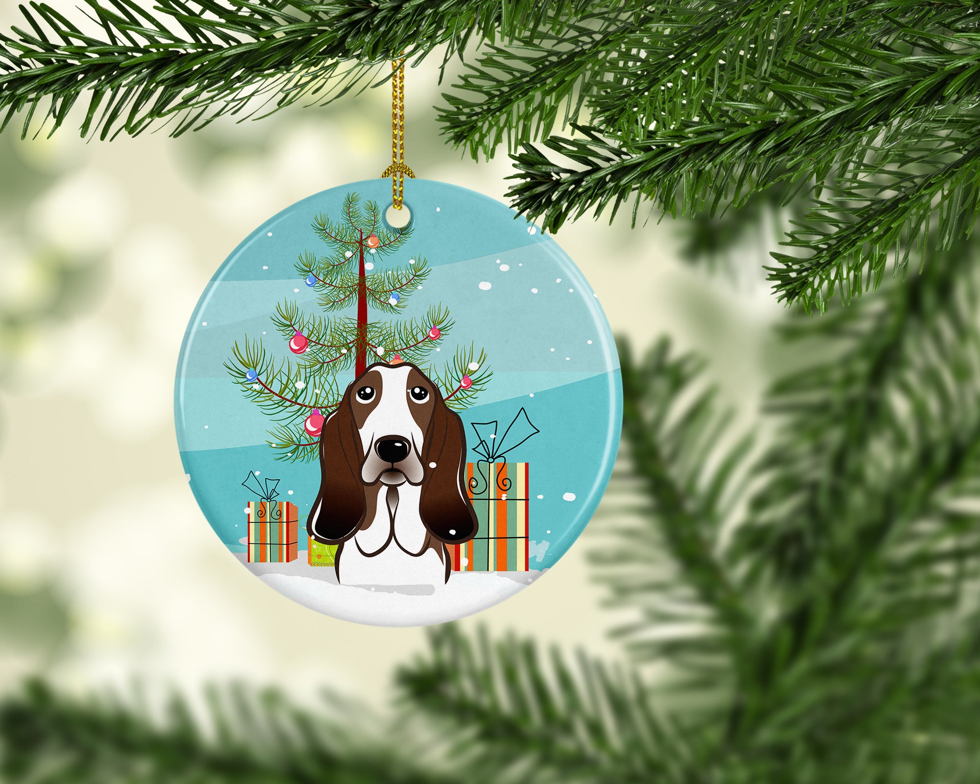 Christmas Tree and Basset Hound Ceramic Ornament BB1615CO1 - the-store.com