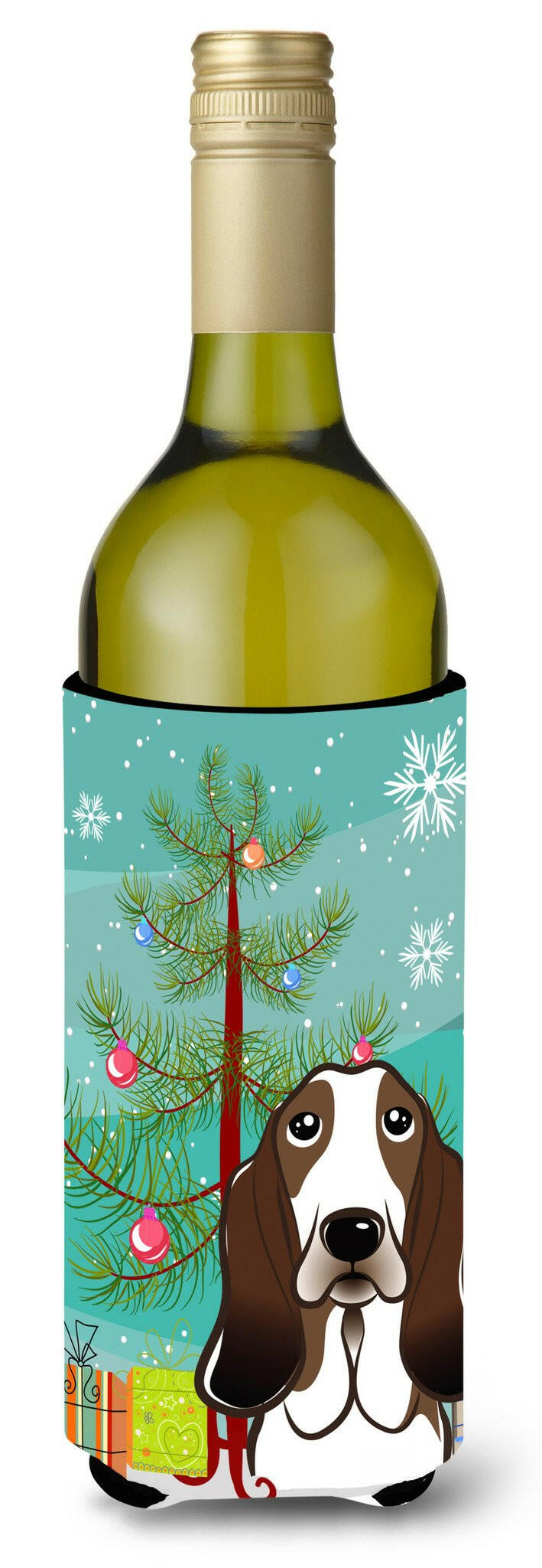 Christmas Tree and Basset Hound Wine Bottle Beverage Insulator Hugger BB1615LITERK by Caroline's Treasures