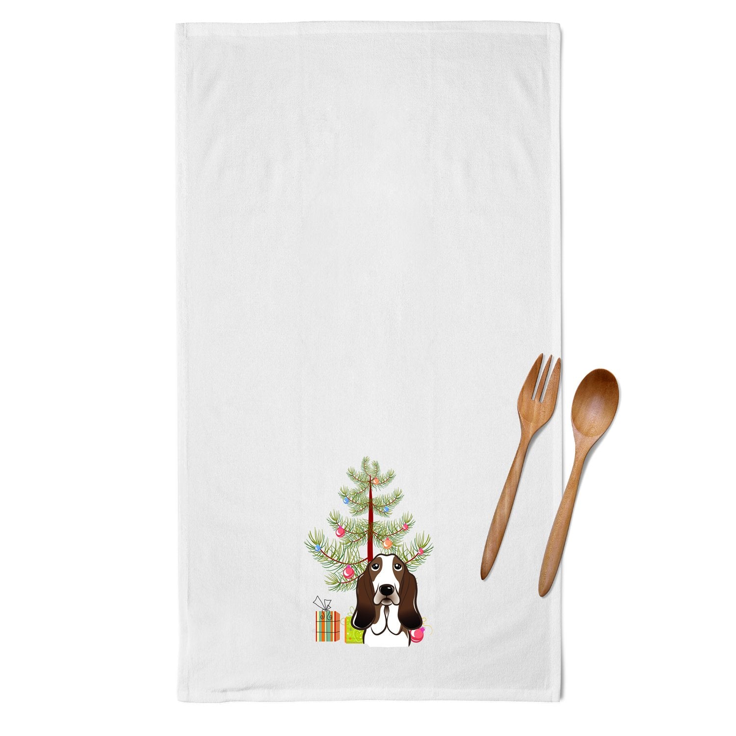 Christmas Tree and Basset Hound White Kitchen Towel Set of 2 BB1615WTKT by Caroline's Treasures