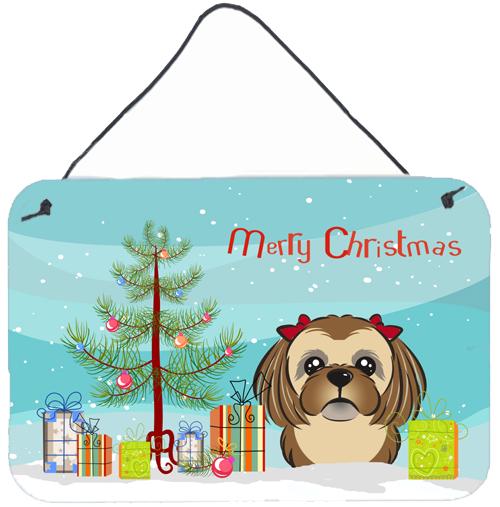 Christmas Tree and Chocolate Brown Shih Tzu Wall or Door Hanging Prints BB1621DS812 by Caroline's Treasures