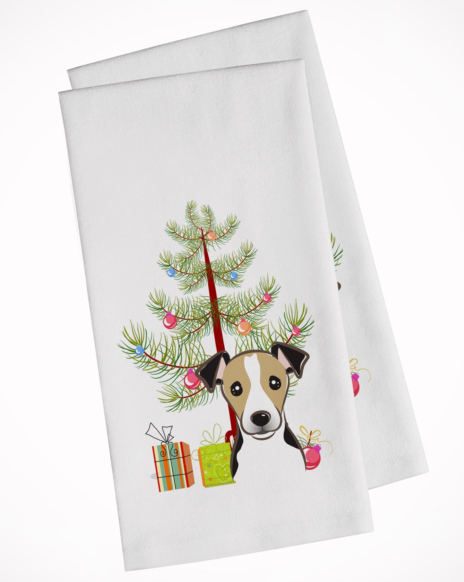 Christmas Tree and Jack Russell Terrier White Kitchen Towel Set of 2 BB1633WTKT by Caroline's Treasures