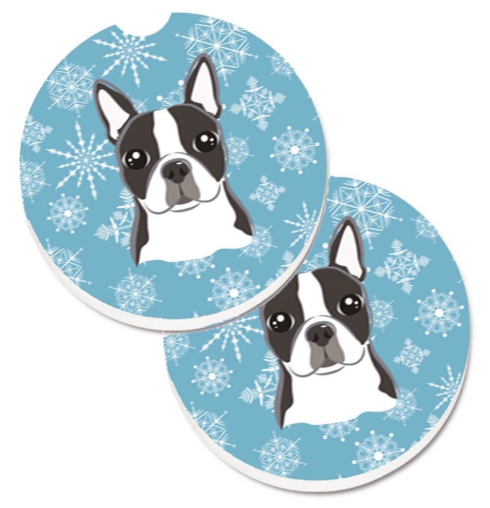Snowflake Boston Terrier Set of 2 Cup Holder Car Coasters BB1637CARC by Caroline's Treasures