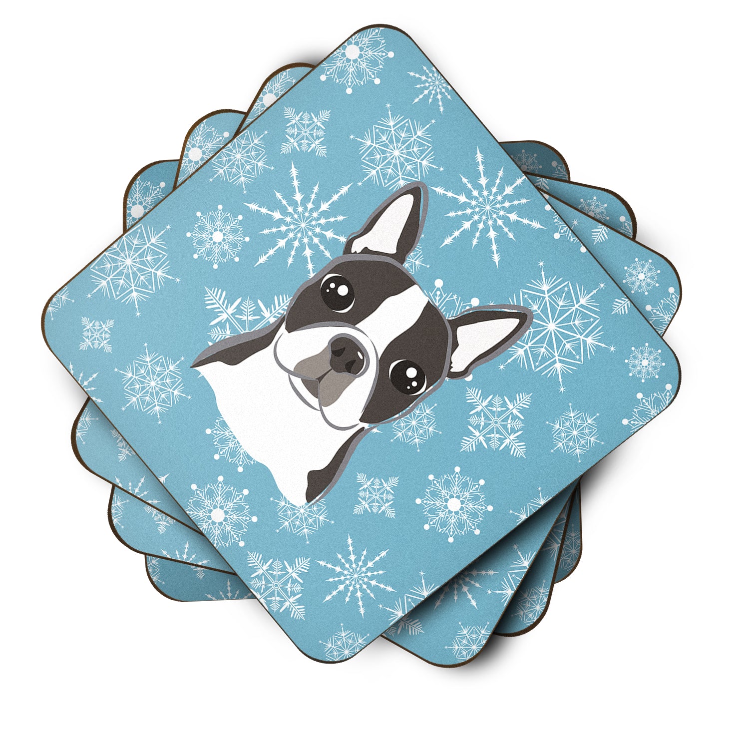 Set of 4 Snowflake Boston Terrier Foam Coasters BB1637FC - the-store.com