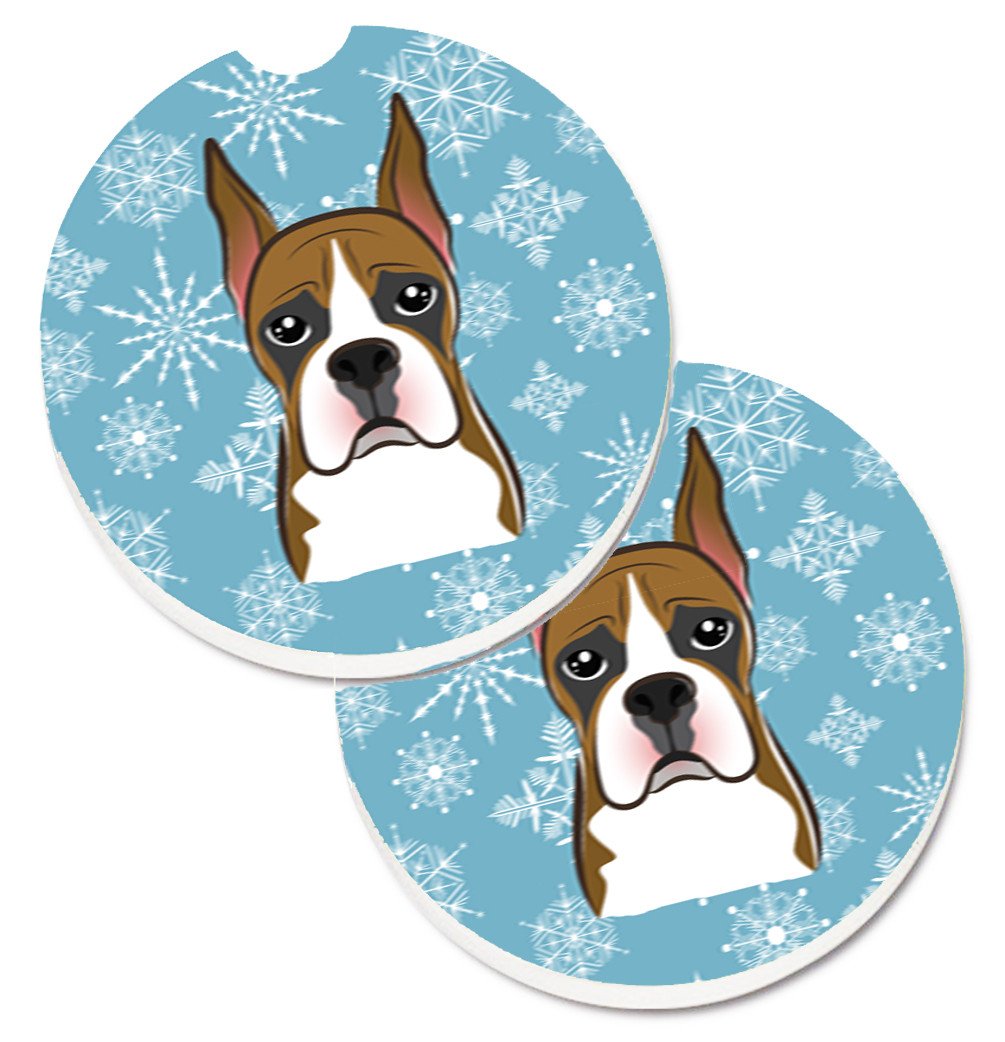 Snowflake Boxer Set of 2 Cup Holder Car Coasters BB1657CARC by Caroline's Treasures