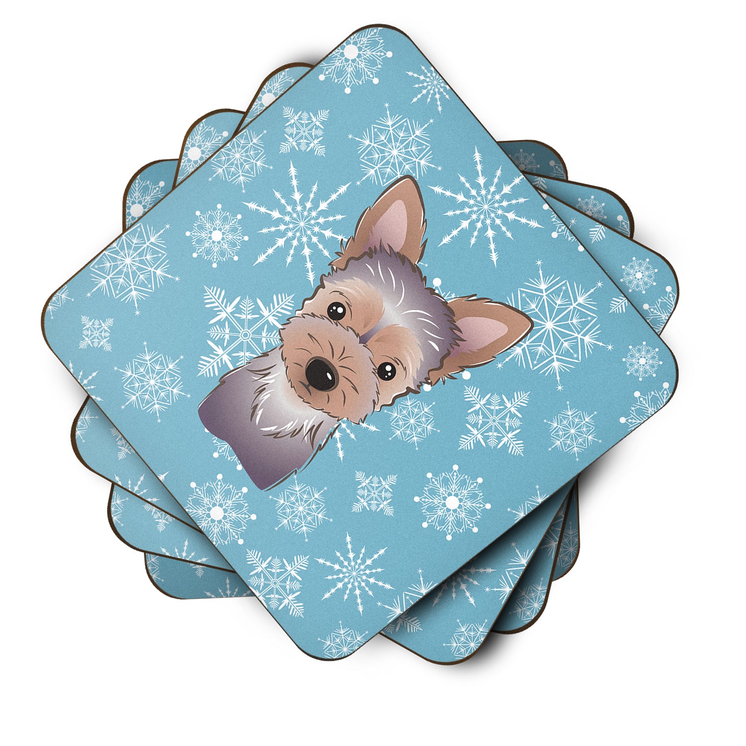 Set of 4 Snowflake Yorkie Puppy Foam Coasters BB1666FC - the-store.com