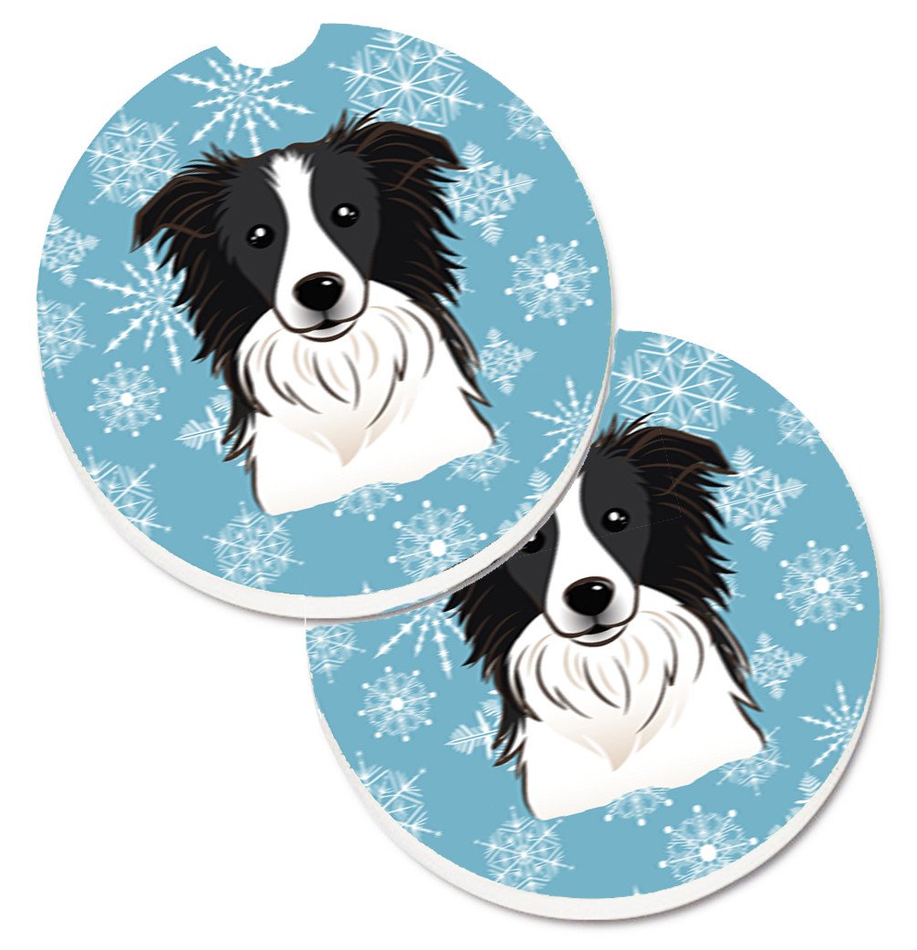Snowflake Border Collie Set of 2 Cup Holder Car Coasters BB1675CARC by Caroline's Treasures