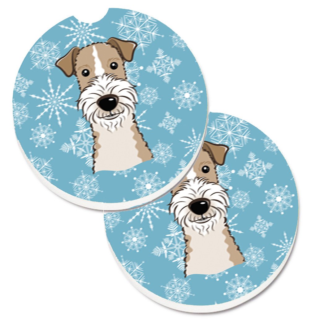 Snowflake Wire Haired Fox Terrier Set of 2 Cup Holder Car Coasters BB1681CARC by Caroline's Treasures
