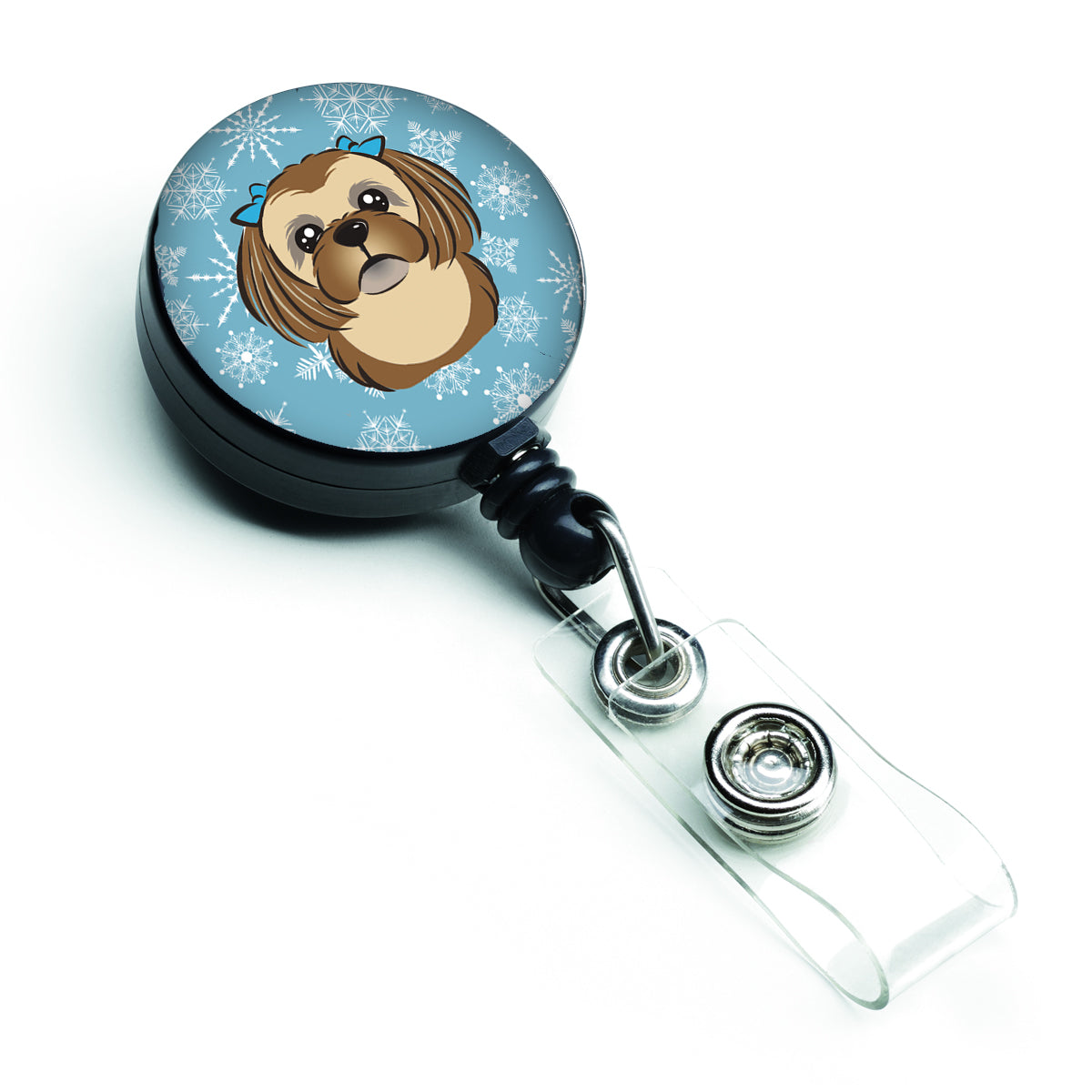 Snowflake Chocolate Brown Shih Tzu Retractable Badge Reel BB1683BR.
