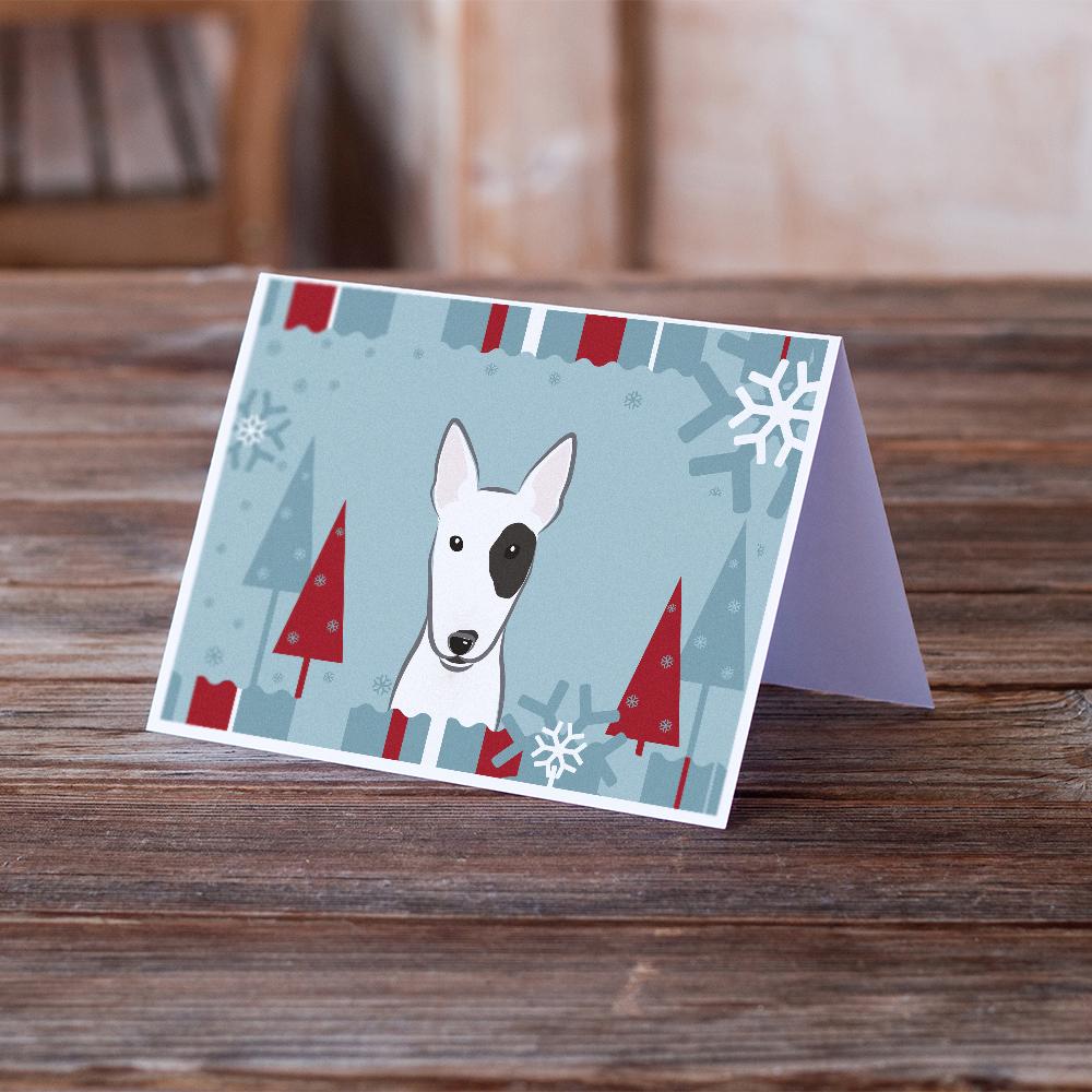 Buy this Winter Holiday Bull Terrier Greeting Cards and Envelopes Pack of 8