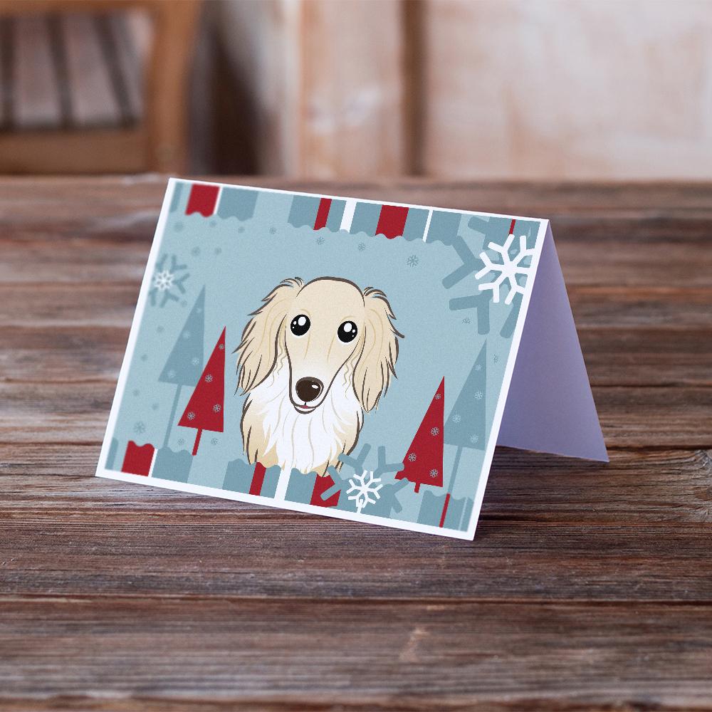 Winter Holiday Longhair Creme Dachshund Greeting Cards and Envelopes Pack of 8 - the-store.com