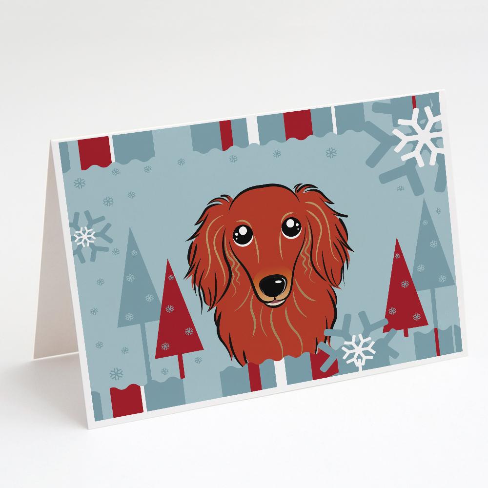 Buy this Winter Holiday Longhair Red Dachshund Greeting Cards and Envelopes Pack of 8
