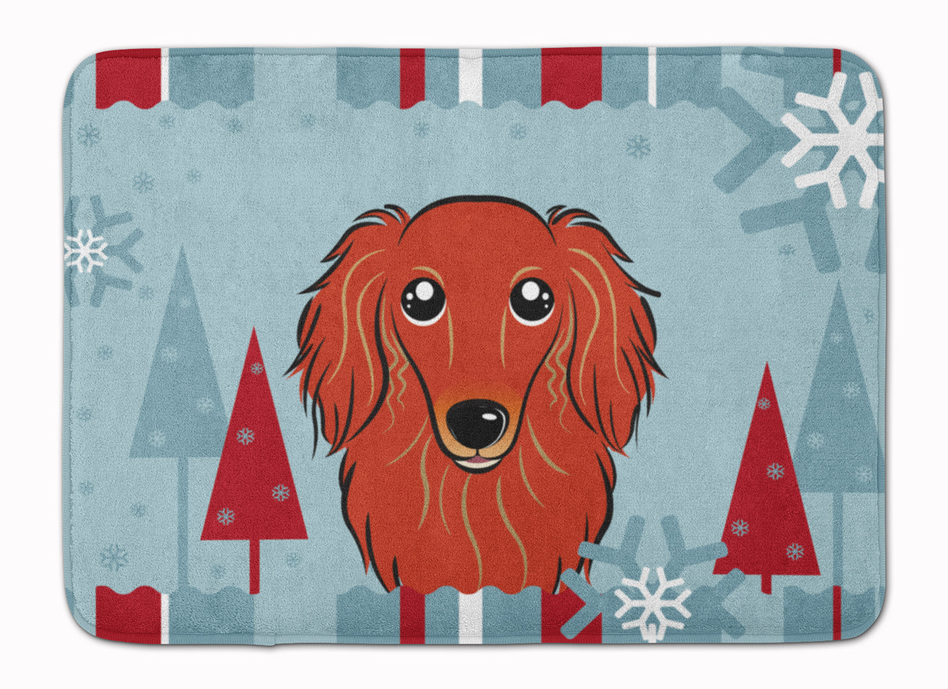 Winter Holiday Longhair Red Dachshund Machine Washable Memory Foam Mat BB1710RUG - the-store.com