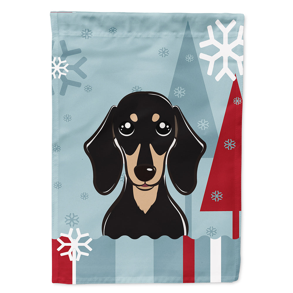 Winter Holiday Smooth Black and Tan Dachshund Flag Canvas House Size BB1711CHF