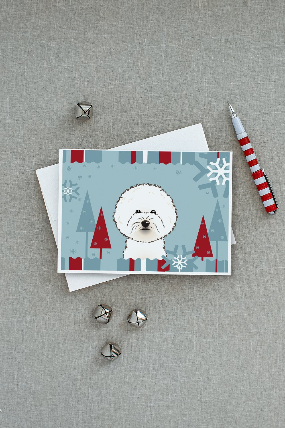 Winter Holiday Bichon Frise Greeting Cards and Envelopes Pack of 8 - the-store.com