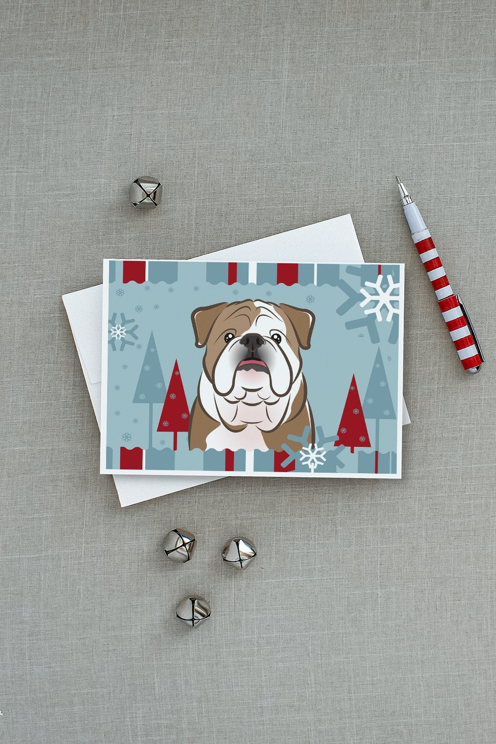 Winter Holiday English Bulldog  Greeting Cards and Envelopes Pack of 8 - the-store.com
