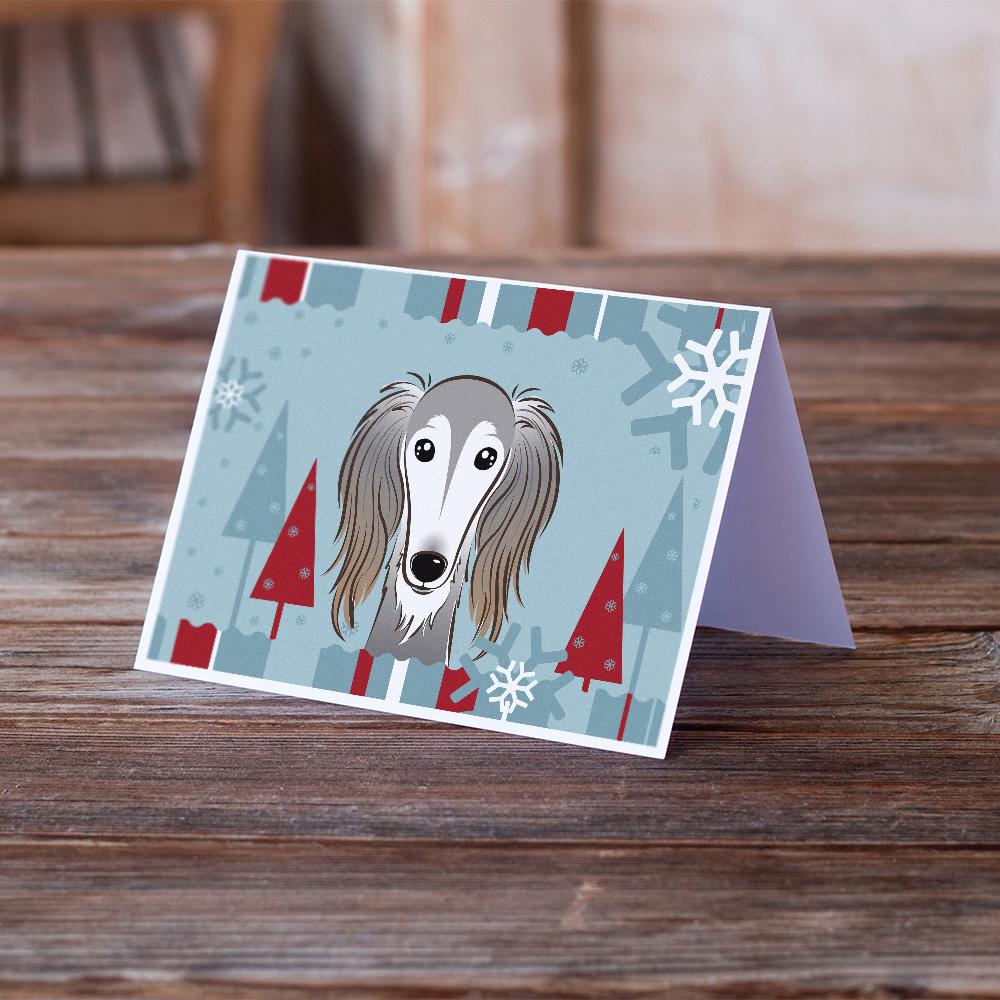 Winter Holiday Saluki Greeting Cards and Envelopes Pack of 8 - the-store.com