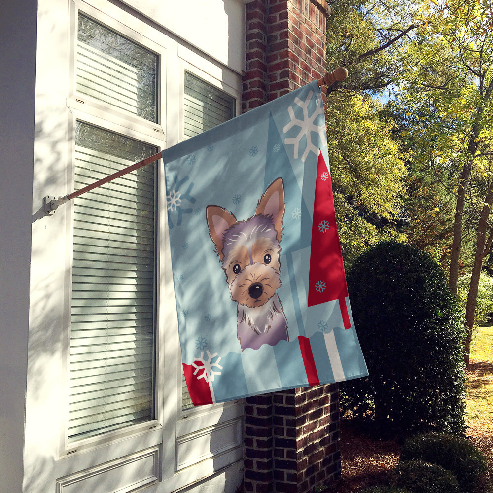 Winter Holiday Yorkie Puppy Flag Canvas House Size BB1728CHF
