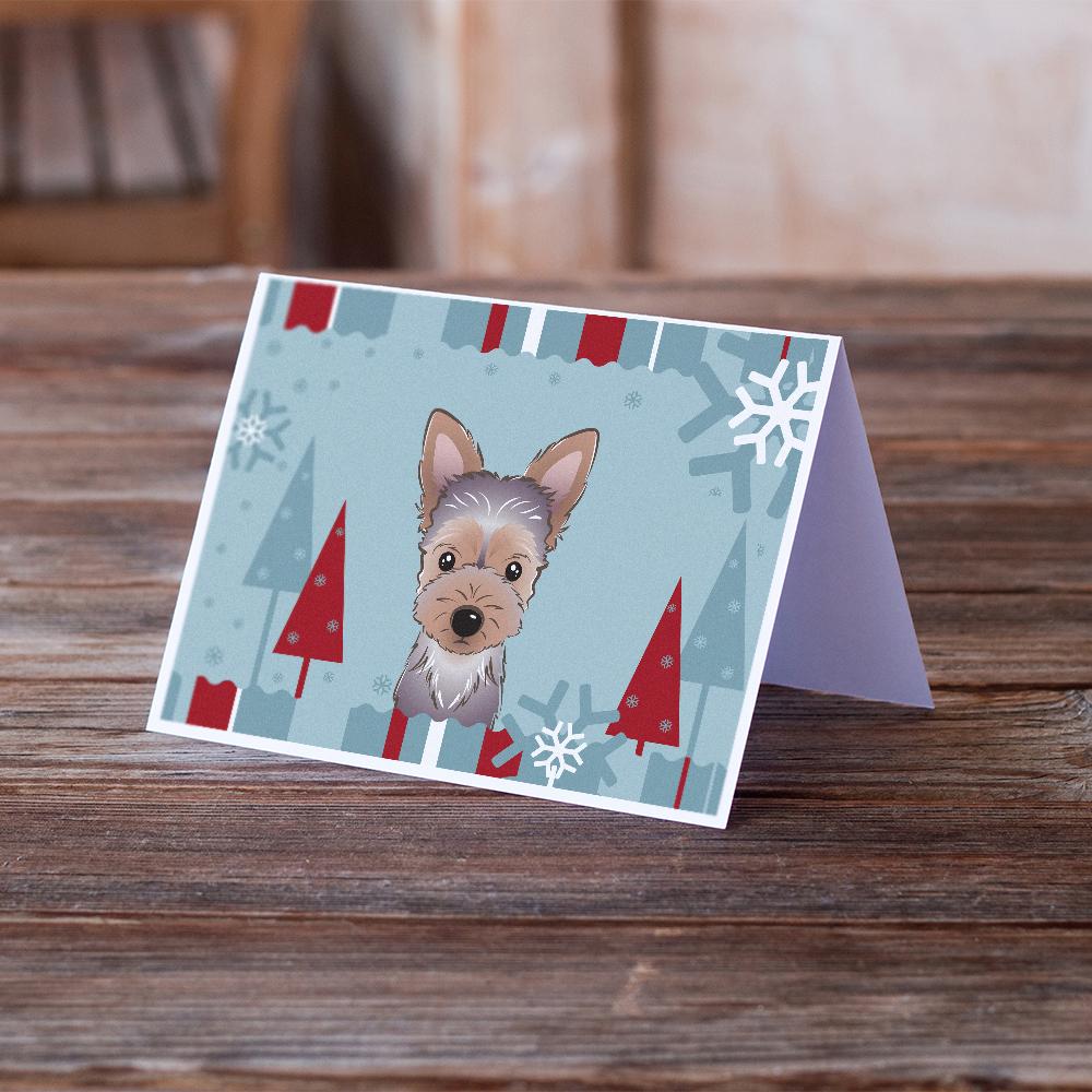 Winter Holiday Yorkie Puppy Greeting Cards and Envelopes Pack of 8 - the-store.com