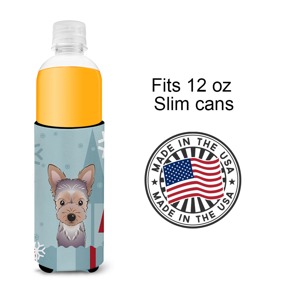 Winter Holiday Yorkie Puppy Ultra Beverage Insulators for slim cans BB1728MUK  the-store.com.