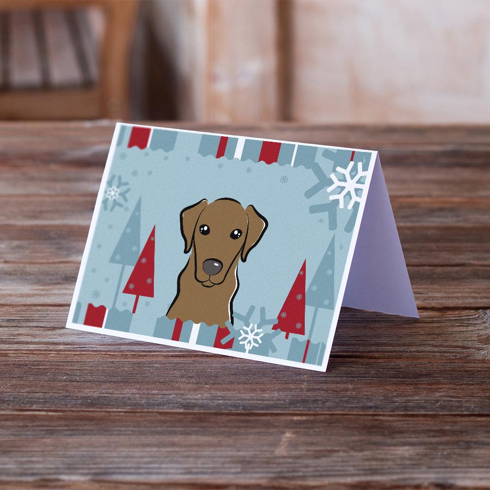 Winter Holiday Chocolate Labrador Greeting Cards and Envelopes Pack of 8 - the-store.com