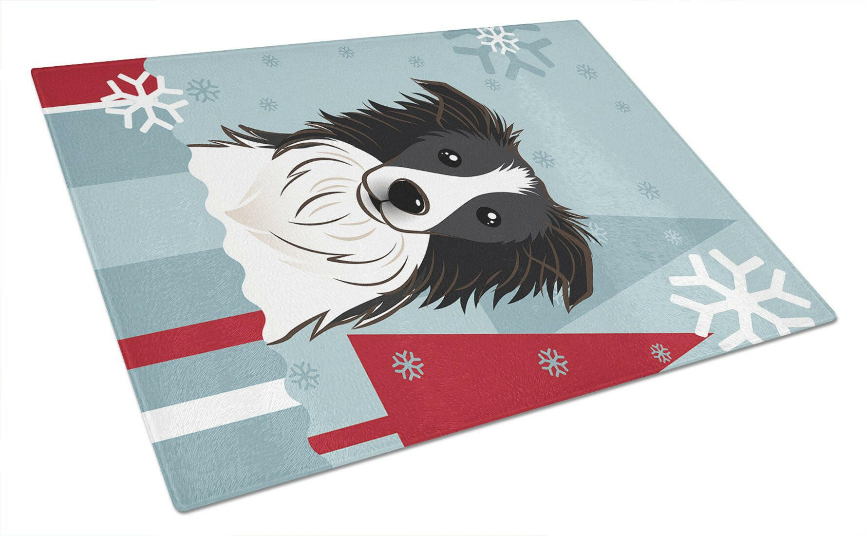 Winter Holiday Border Collie Glass Cutting Board Large BB1737LCB by Caroline's Treasures