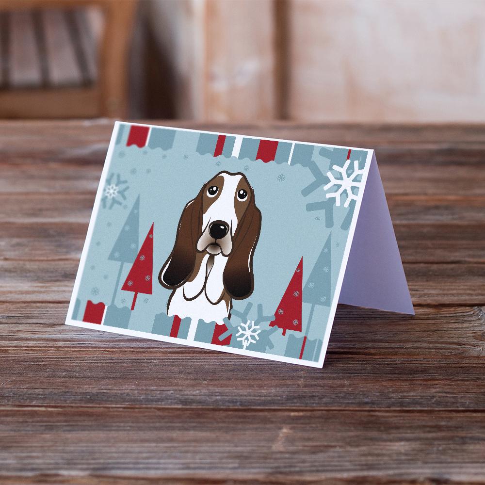 Winter Holiday Basset Hound Greeting Cards and Envelopes Pack of 8 - the-store.com