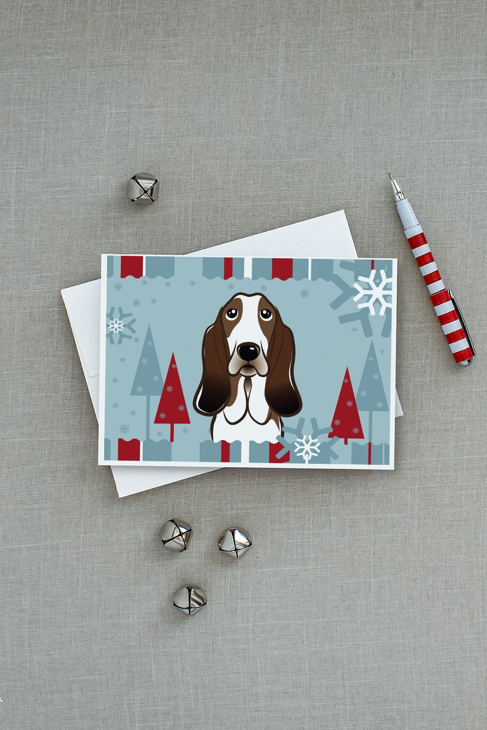 Winter Holiday Basset Hound Greeting Cards and Envelopes Pack of 8 - the-store.com