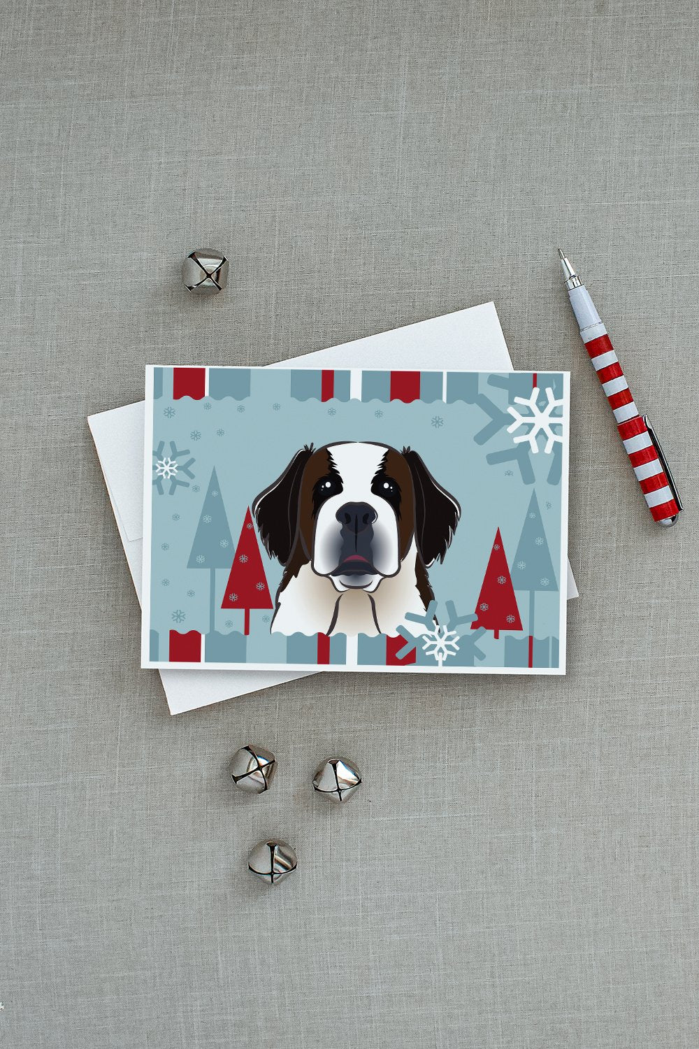 Winter Holiday Saint Bernard Greeting Cards and Envelopes Pack of 8 - the-store.com