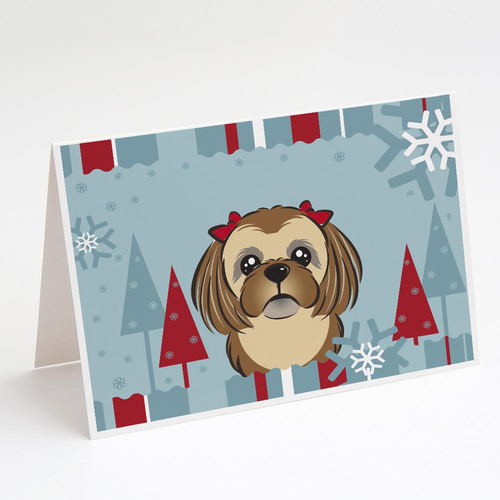 Buy this Winter Holiday Chocolate Brown Shih Tzu Greeting Cards and Envelopes Pack of 8