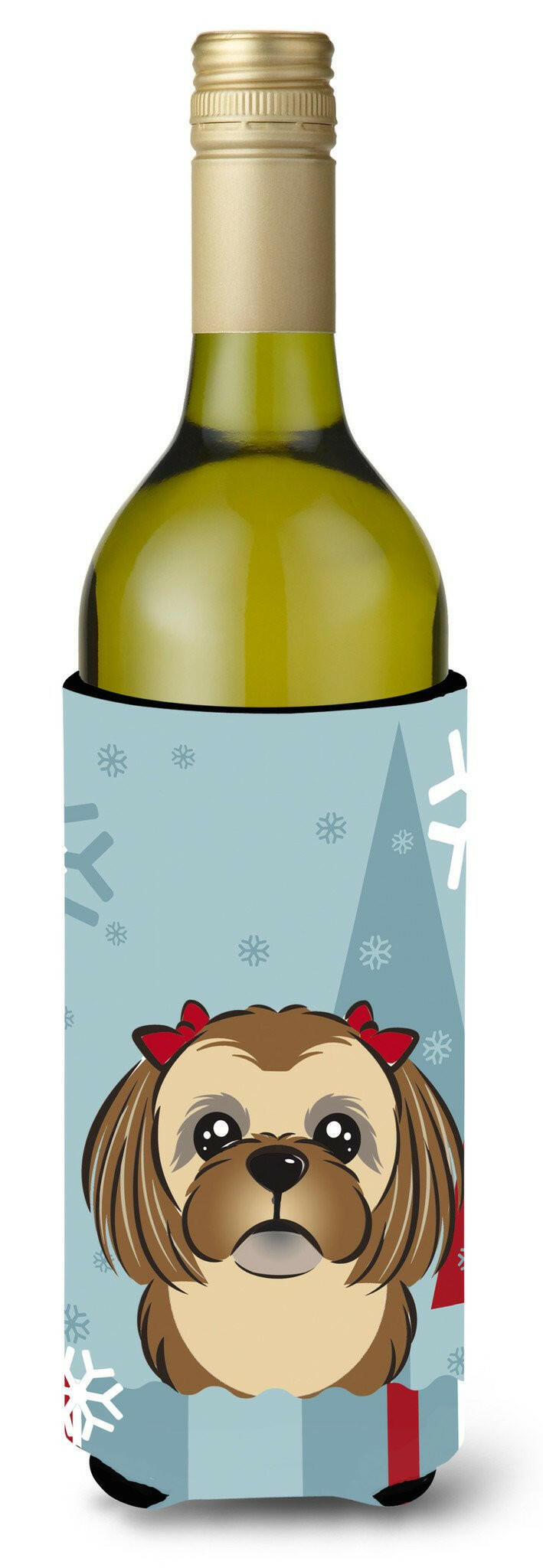 Winter Holiday Chocolate Brown Shih Tzu Wine Bottle Beverage Insulator Hugger BB1745LITERK by Caroline's Treasures